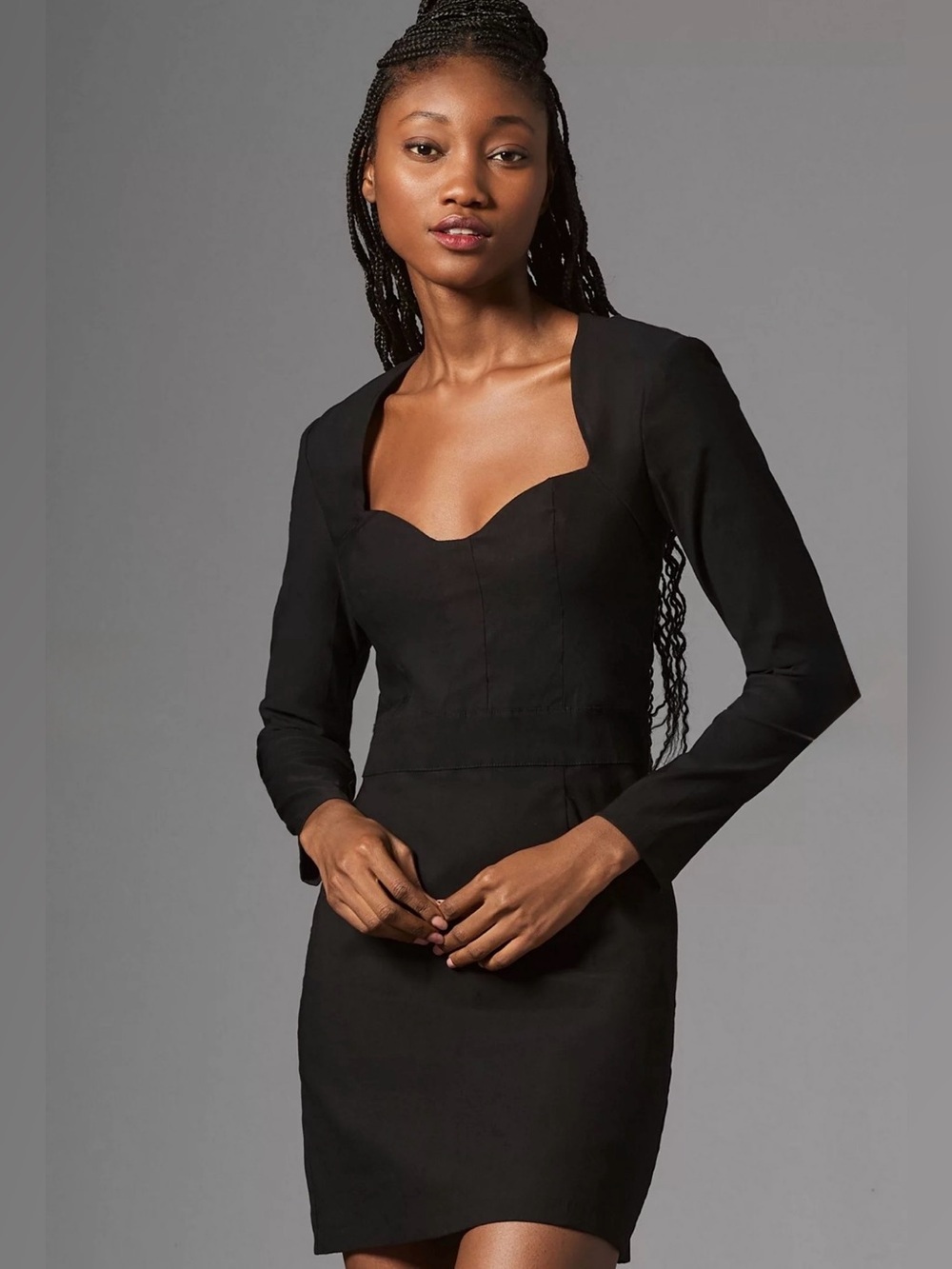By Anthropologie Long Sleeve Sweetheart Slim Mini Dress Black Size 6